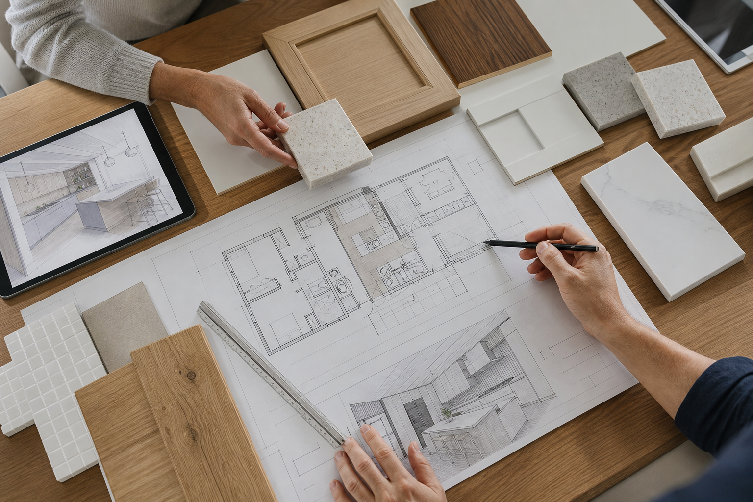 Renovation drawings and finish samples coordinated before permit submission
