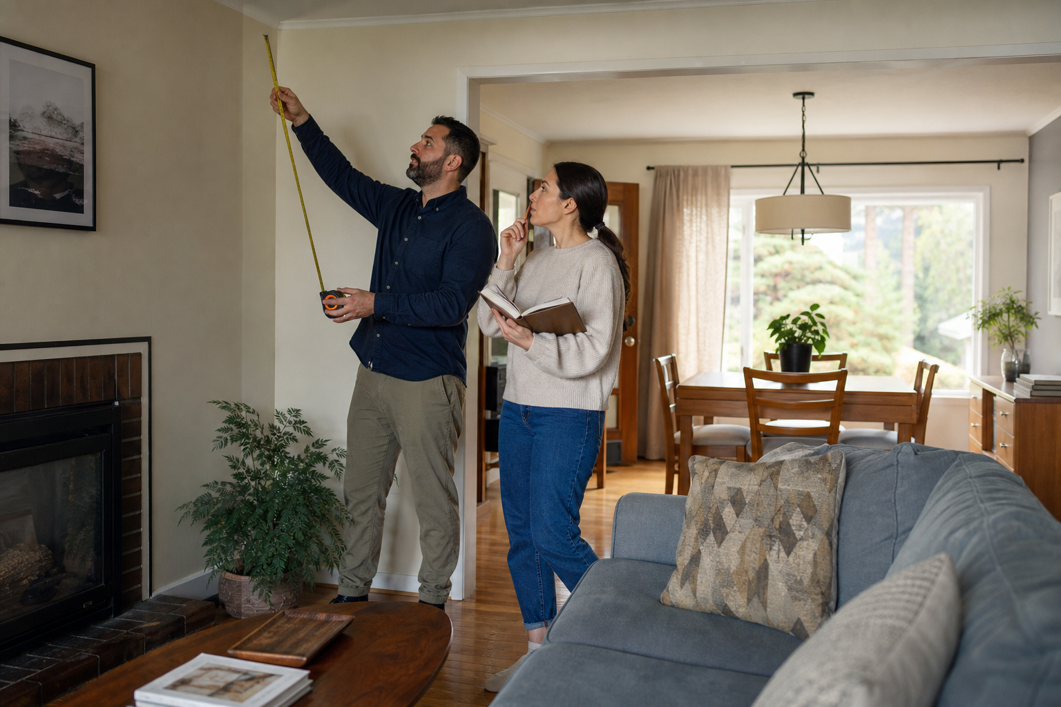 Existing living space being measured during an initial renovation review
